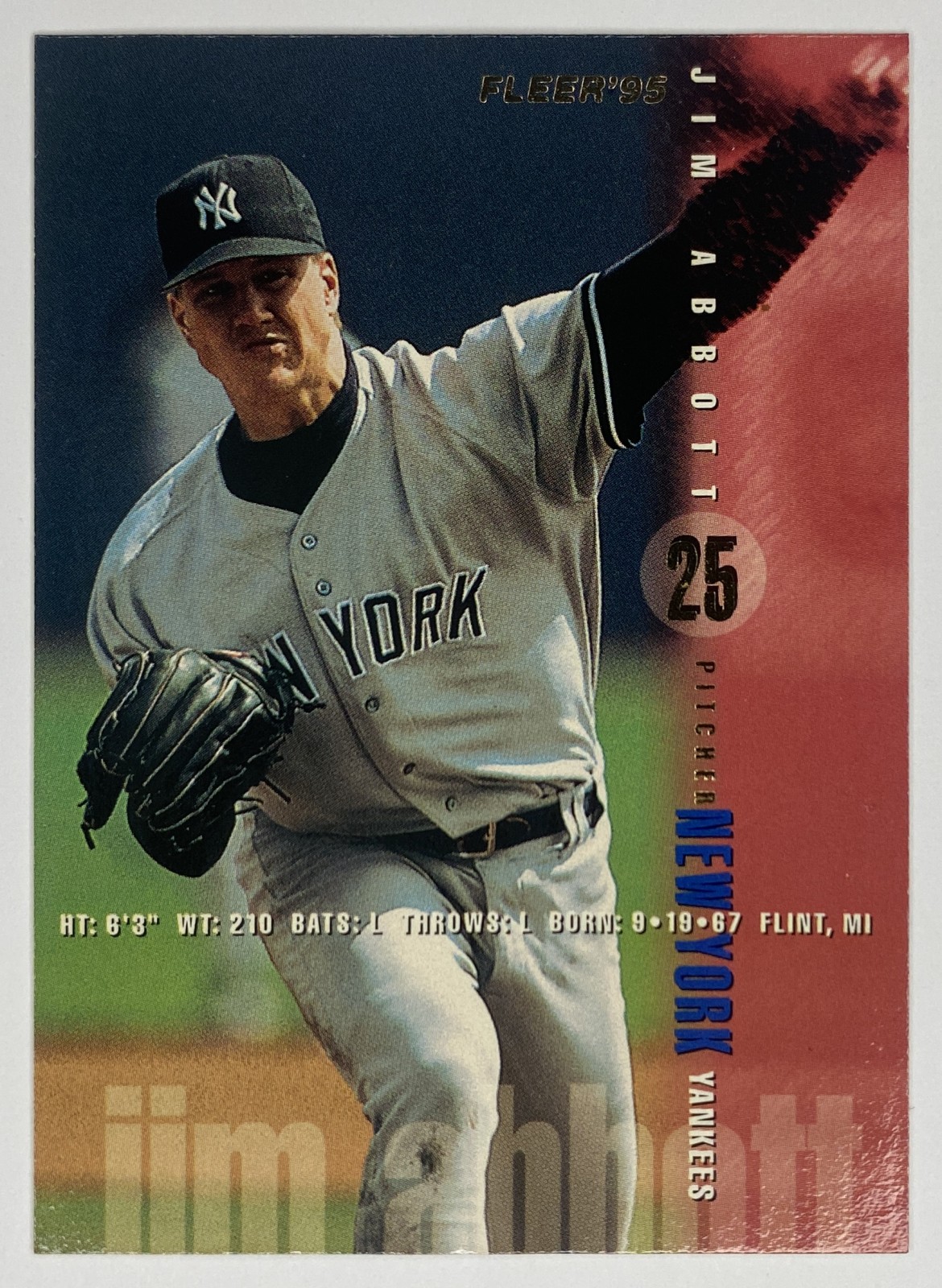 1995 Fleer Jim Abbott #65 New York Yankees front