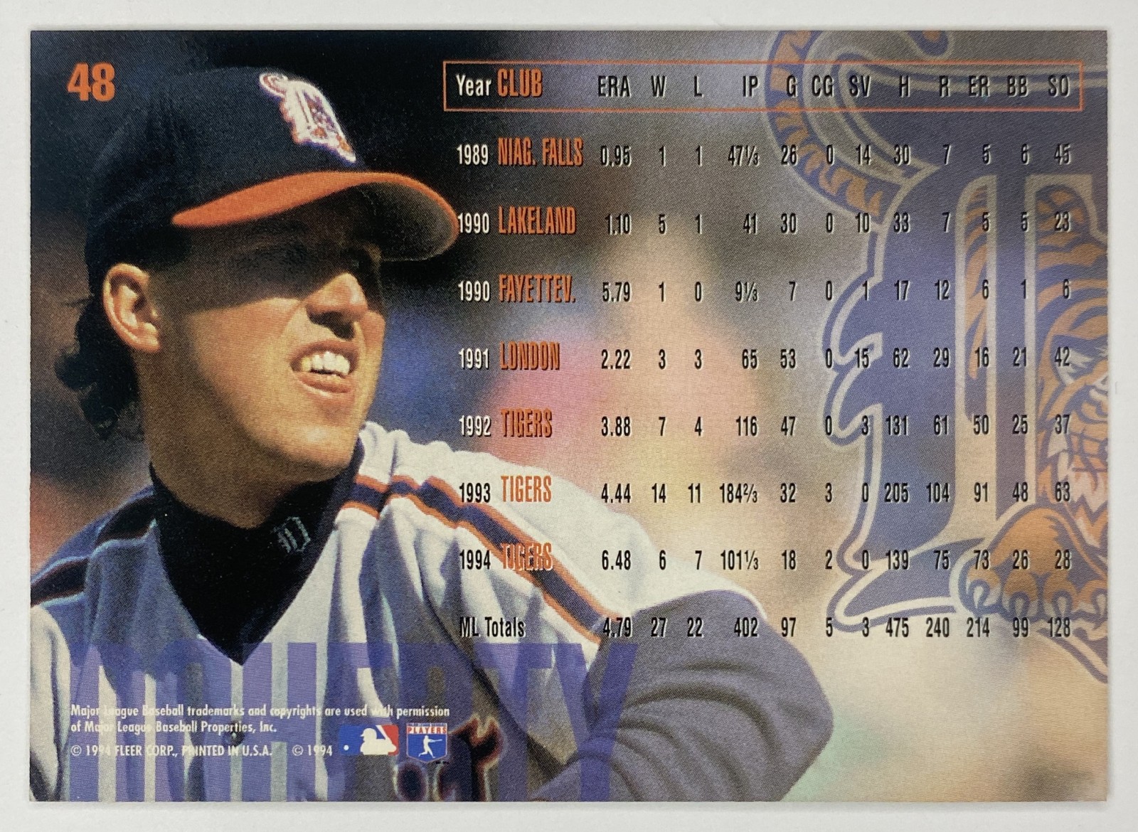 1995 Fleer John Doherty #48 Detroit Tigers back