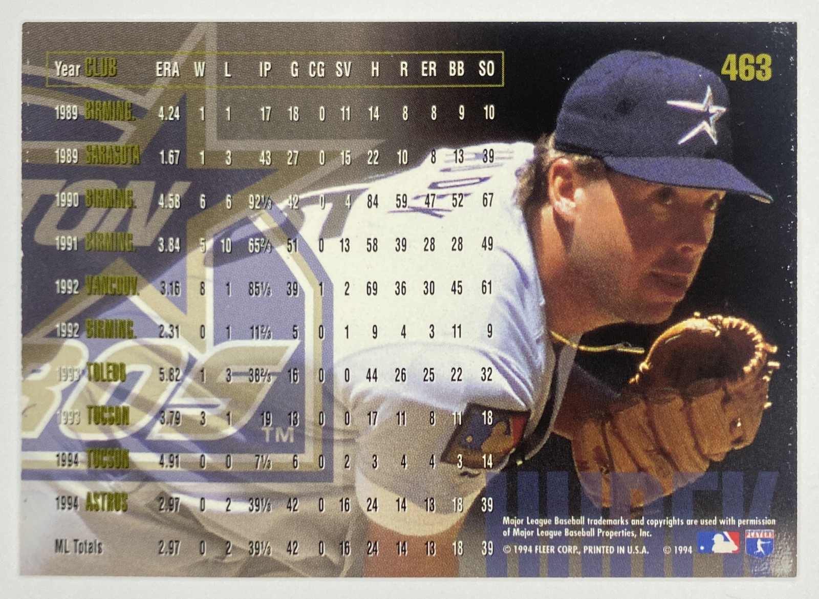 1995 Fleer John Hudek #463 Houston Astros back