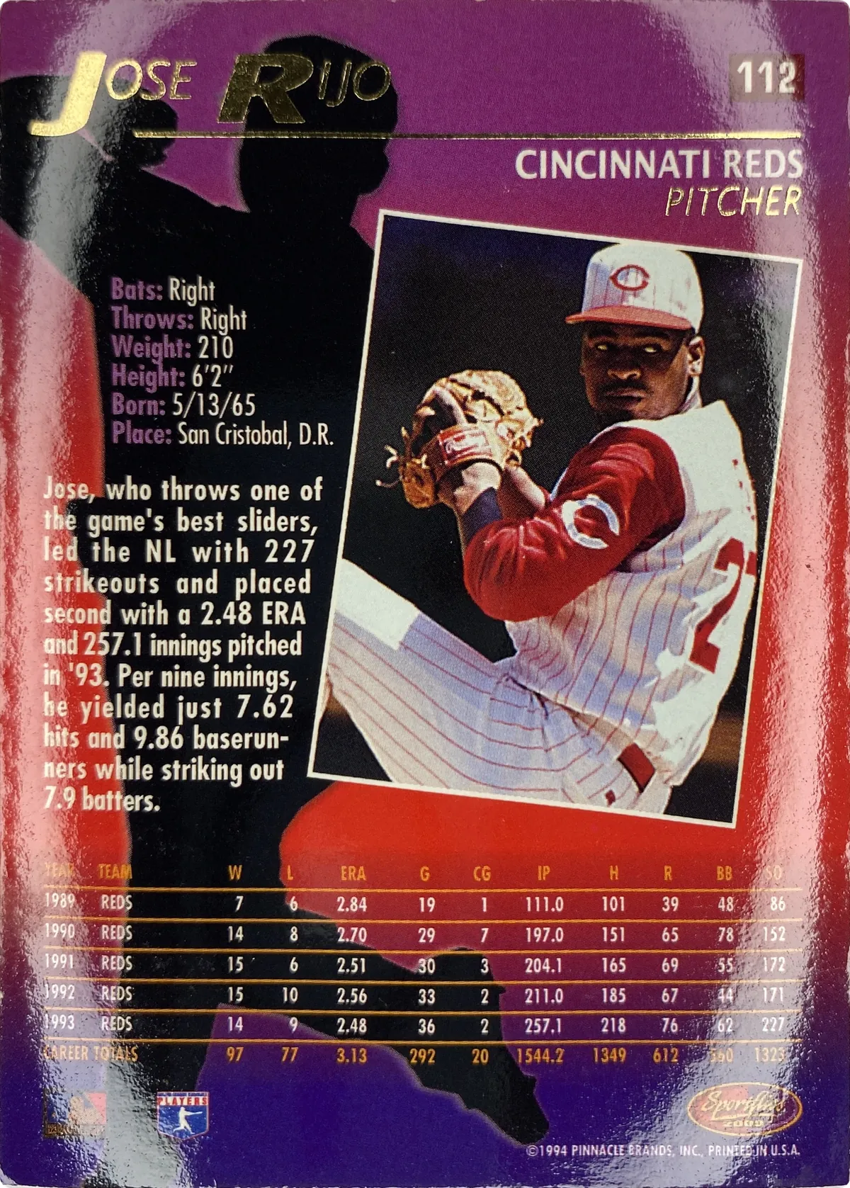 Jose Rijo #112, back