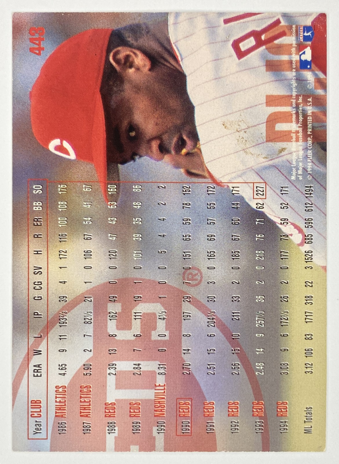1995 Fleer Jose Rijo #443 Cincinnati Reds back