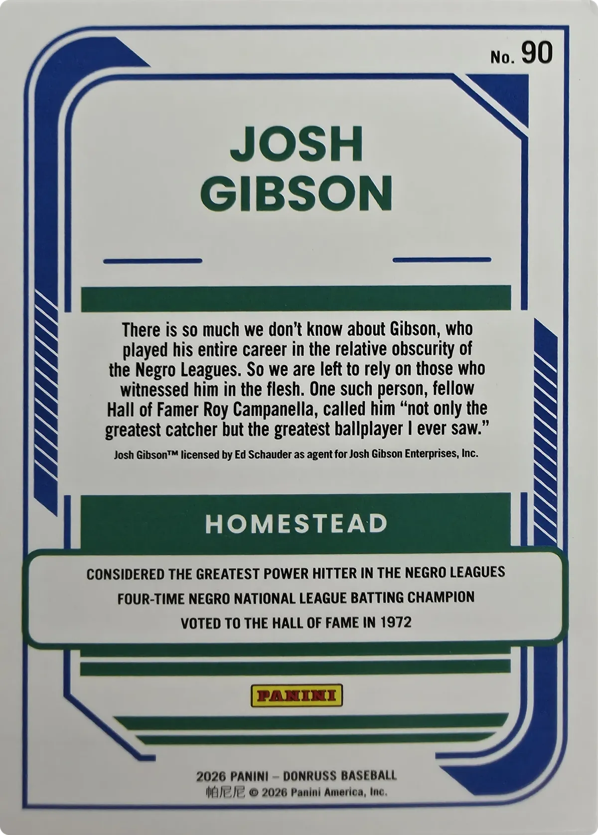 Josh Gibson #90, back
