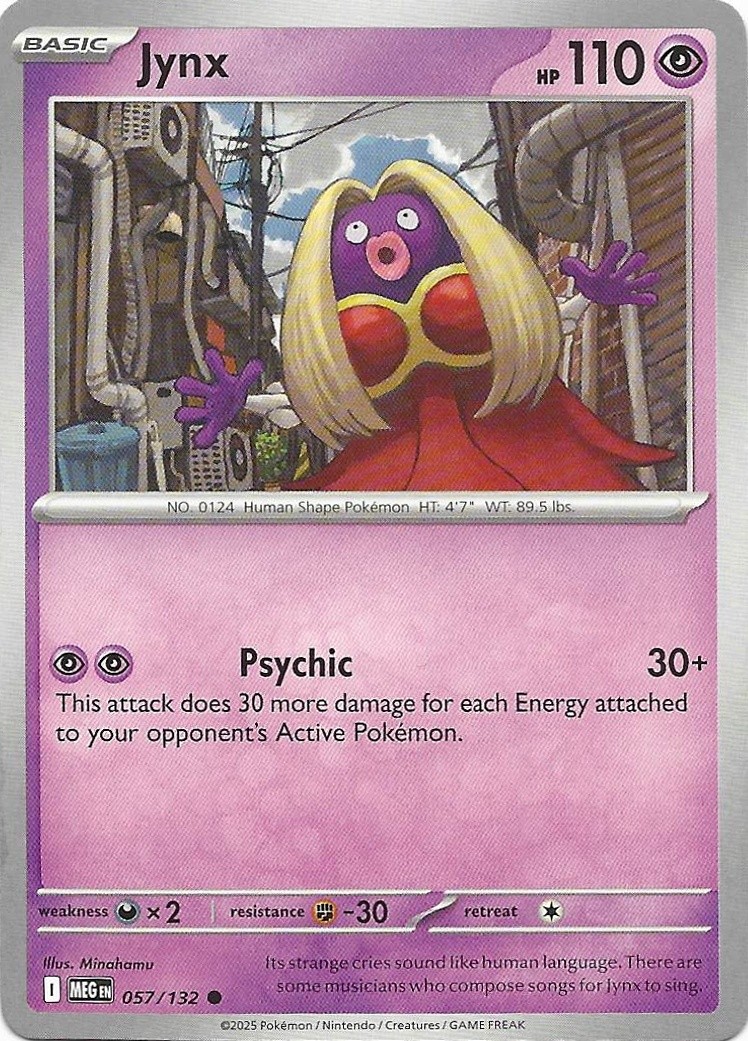 2025 Pokemon Mega Evolution Jynx #057/132 Common front, flatbed scan (shows surface detail)