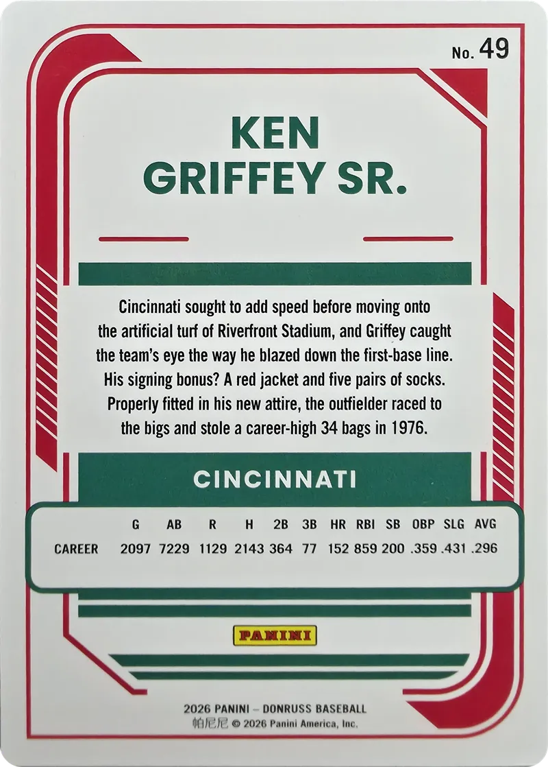 Ken Griffey Sr. #49, back