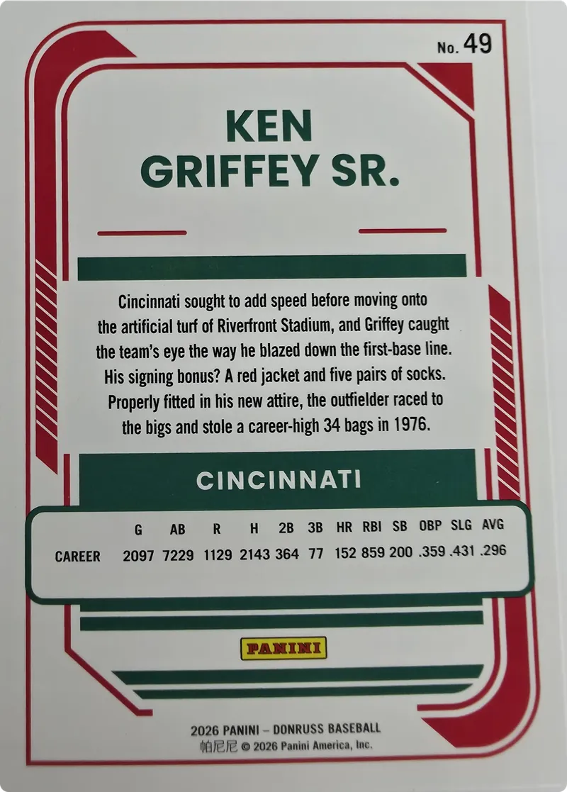 Ken Griffey Sr. #49, back