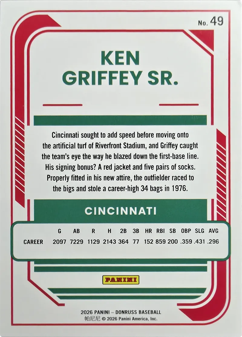 Ken Griffey Sr. #49, back