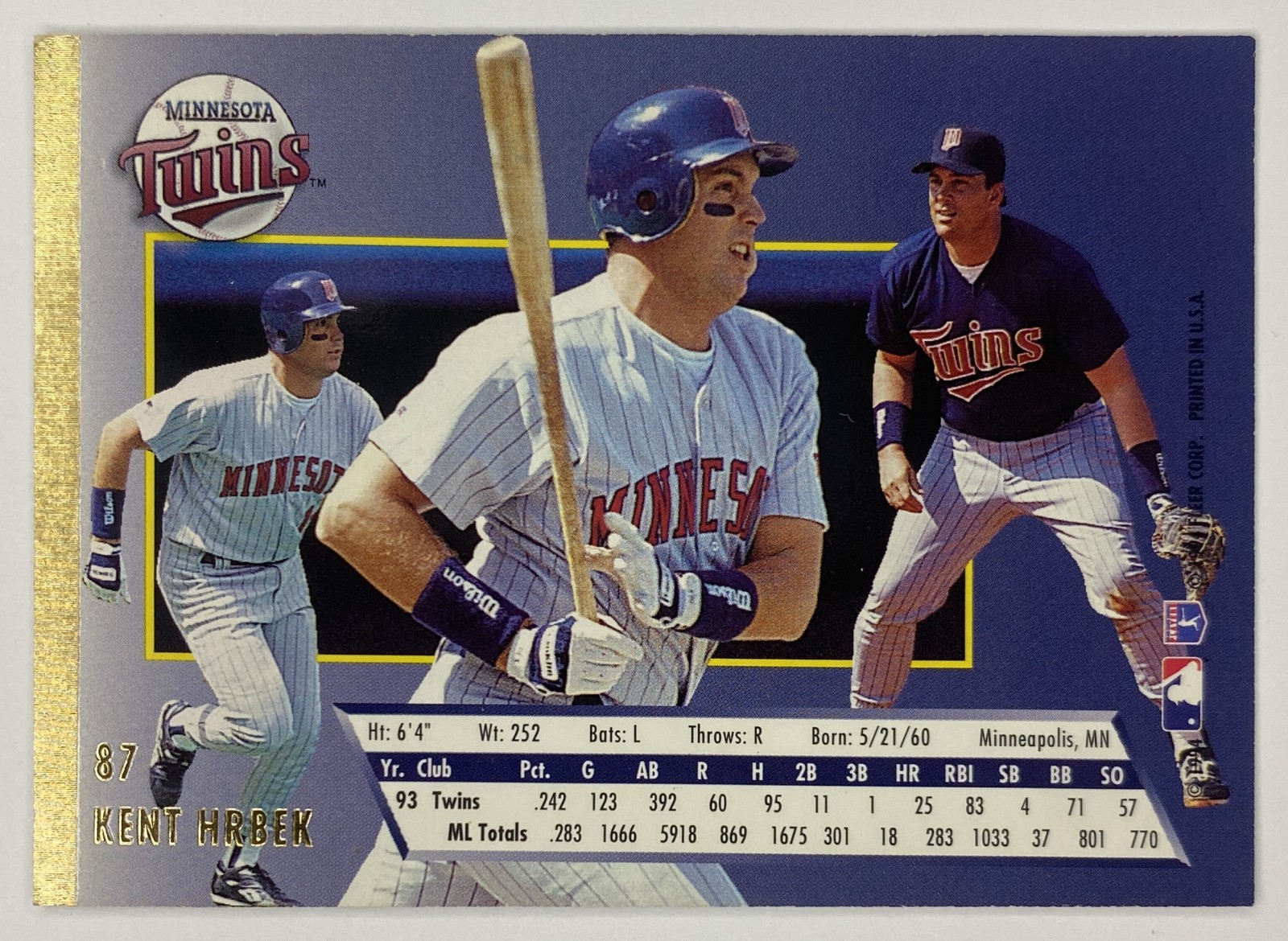 1994 Fleer Ultra Kent Hrbek #87 Minnesota Twins back