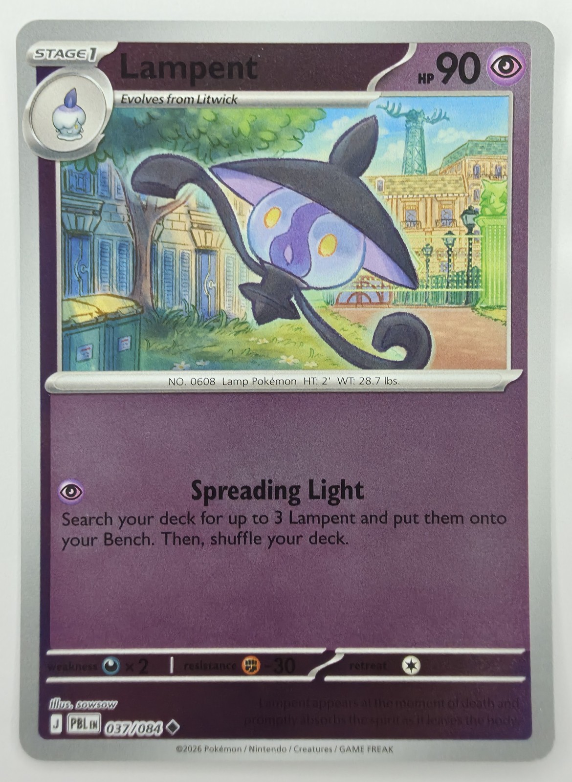 2026 Pokemon Pitch Black Lampent #037/084 Reverse Holo Uncommon front
