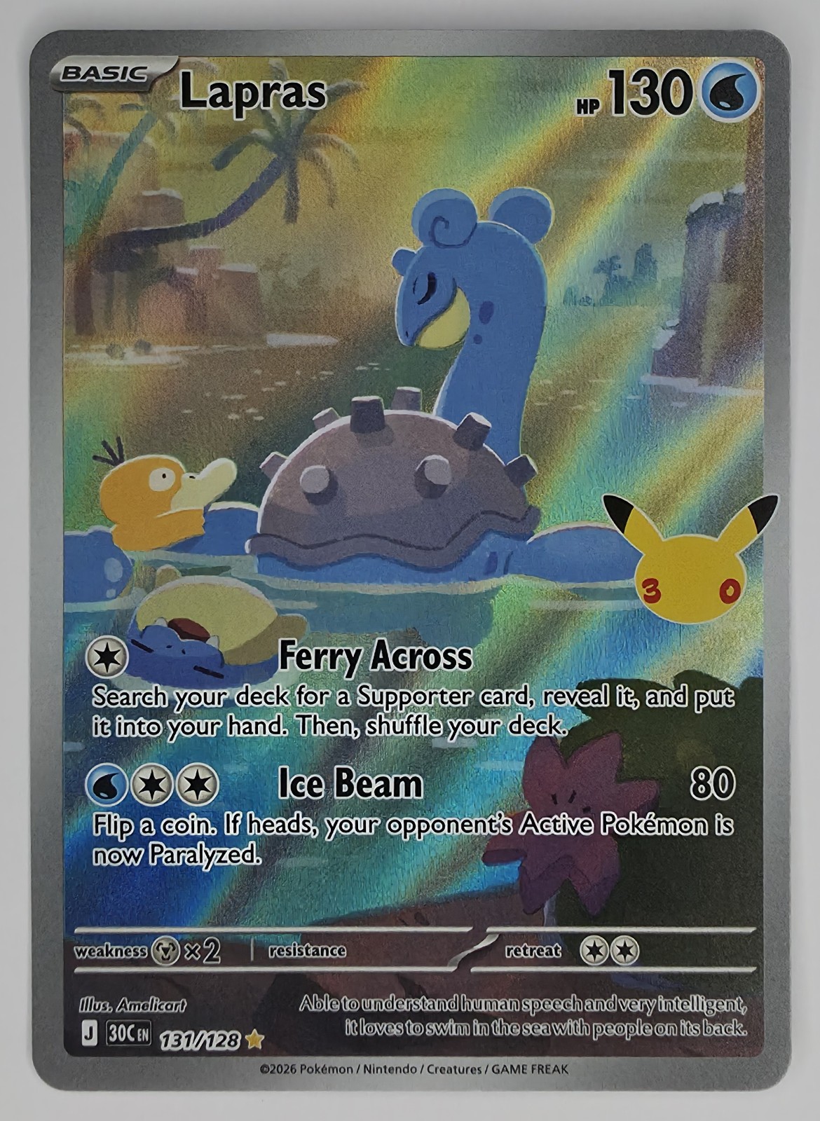 2026 Pokemon 30th Celebration Lapras #131/128 Illustration Rare Holo front