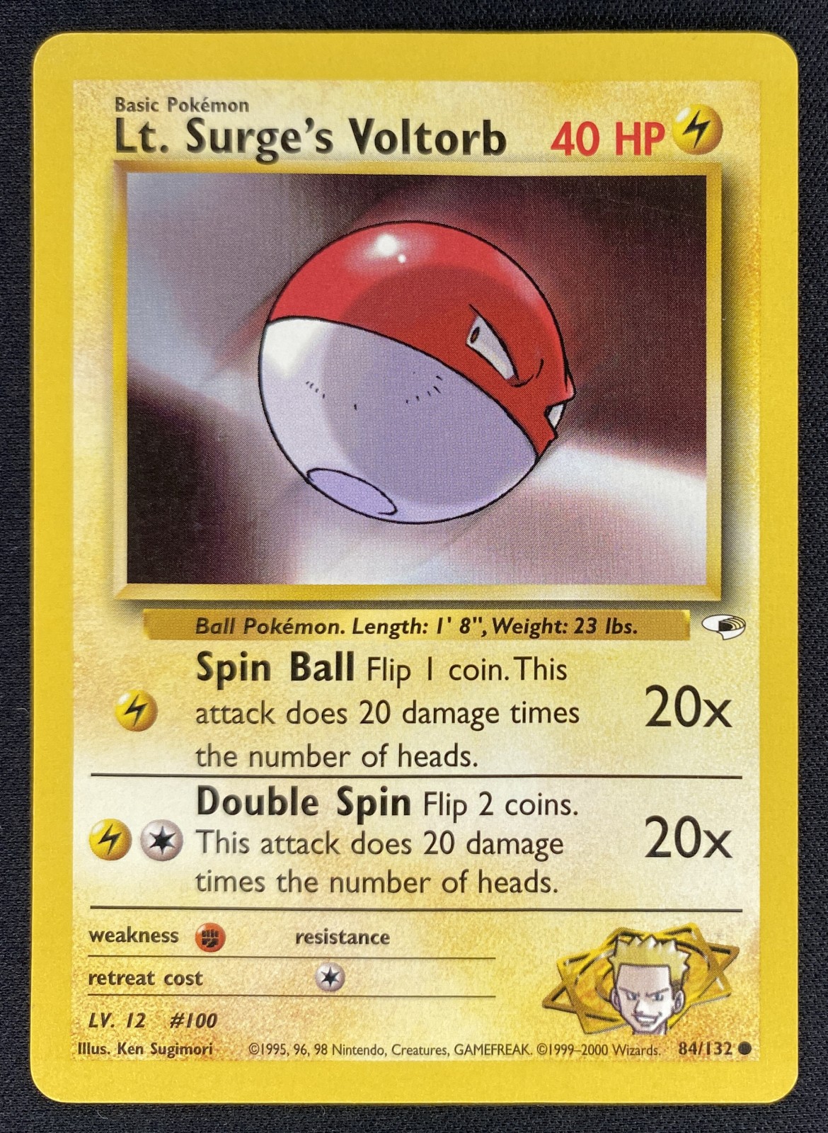 2000 Pokemon Gym Heroes Lt. Surge's Voltorb #084/132 Common front
