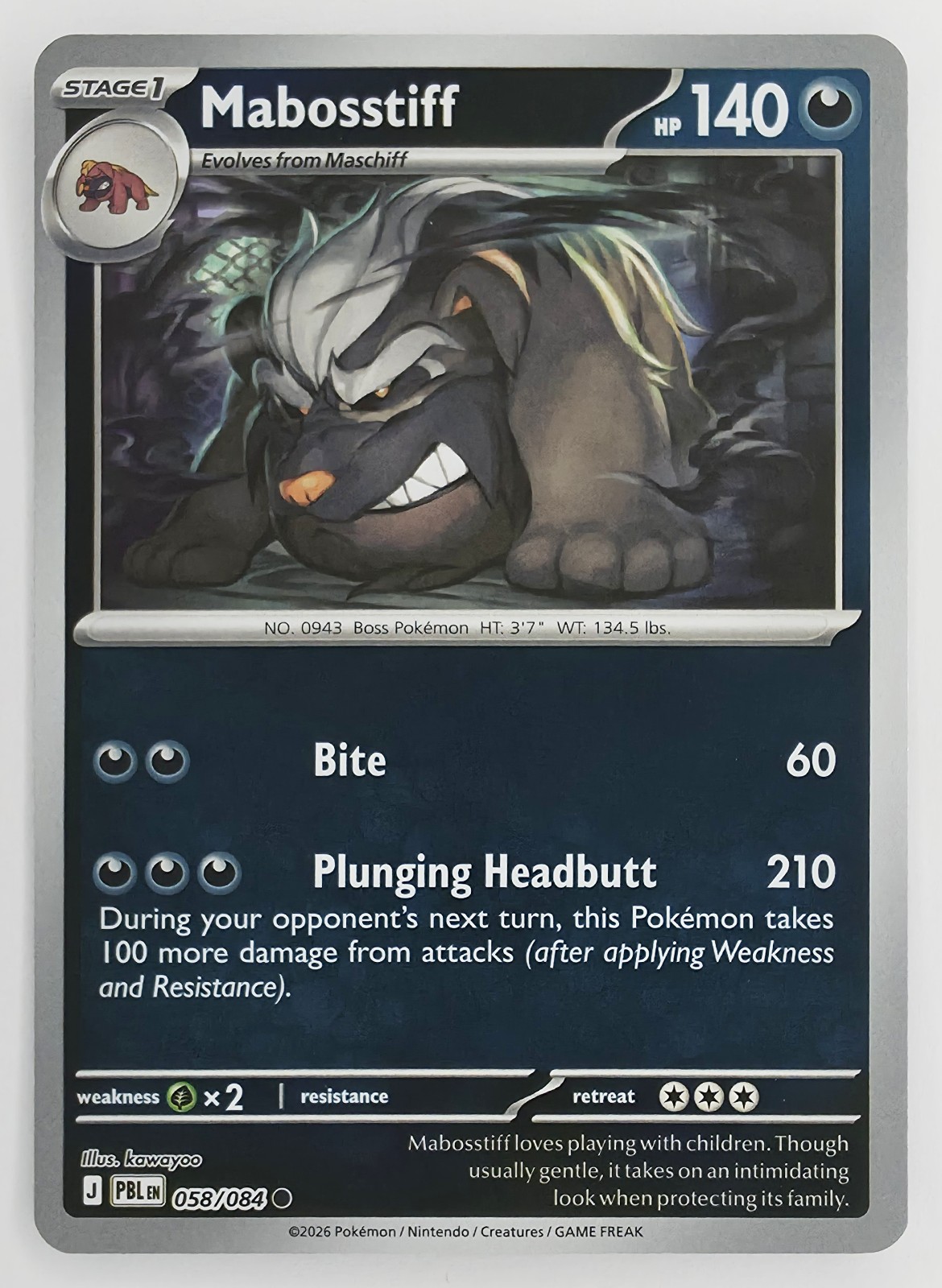 2026 Pokemon Pitch Black Mabosstiff #058/084 Reverse Holo Common front
