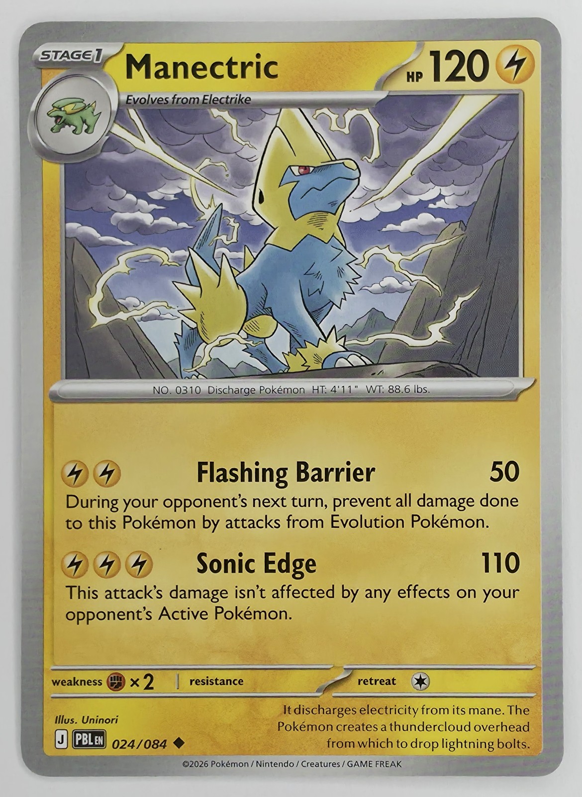 2026 Pokemon Pitch Black Manectric #024/084 Uncommon front