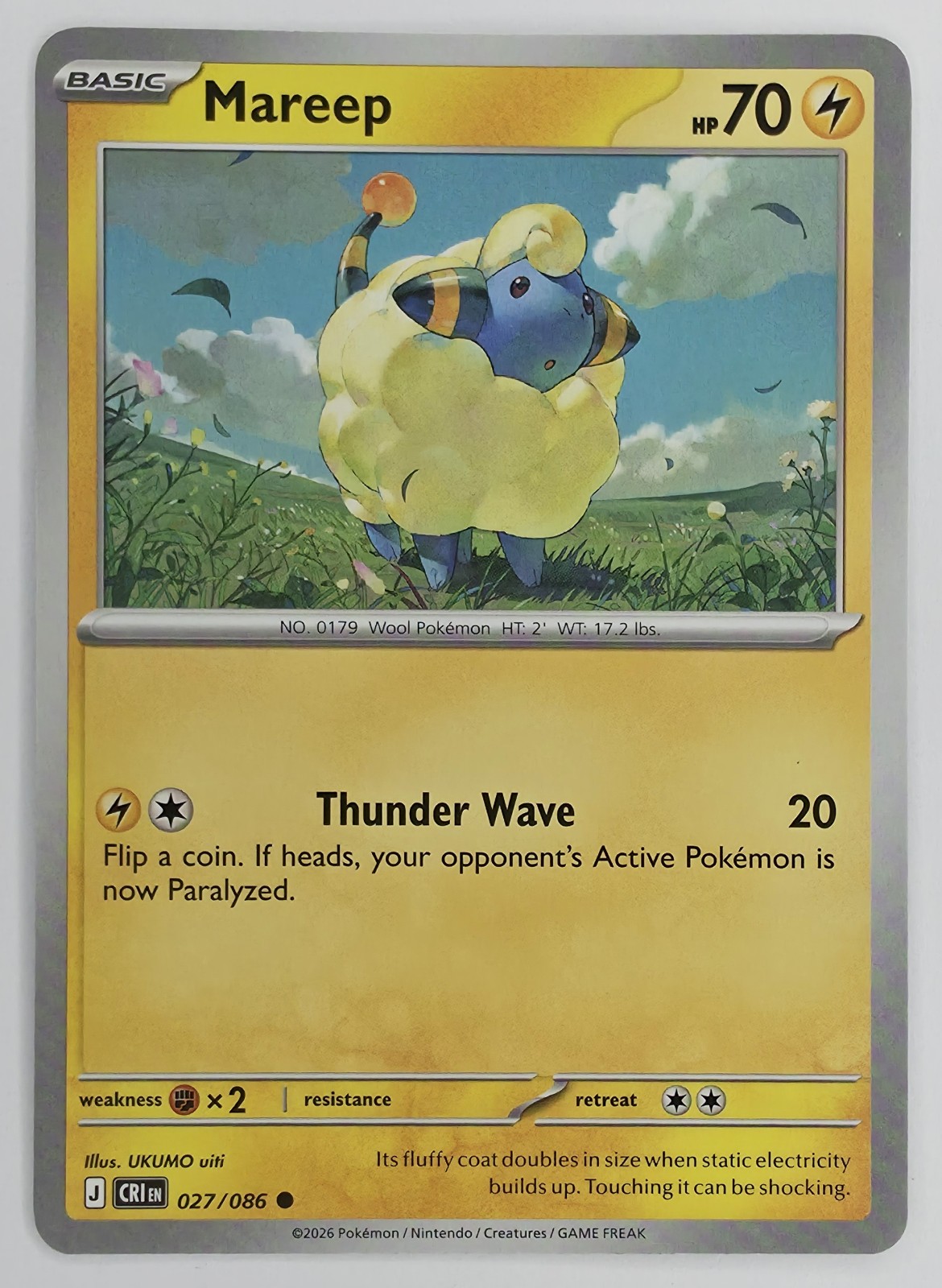 2026 Pokemon Chaos Rising Mareep #027/086 Common front