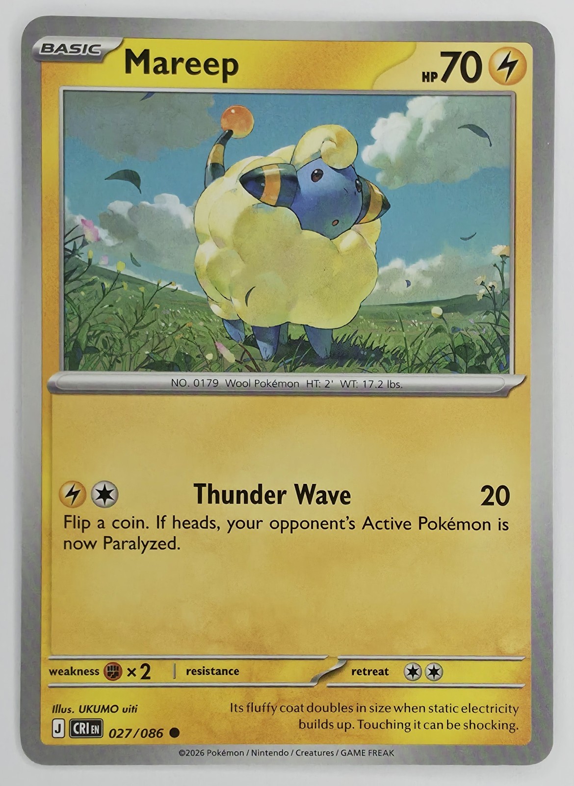 2026 Pokemon Chaos Rising Mareep #027/086 Common front