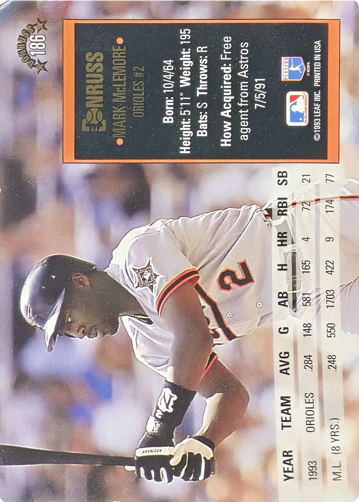 Mark McLemore #186, back