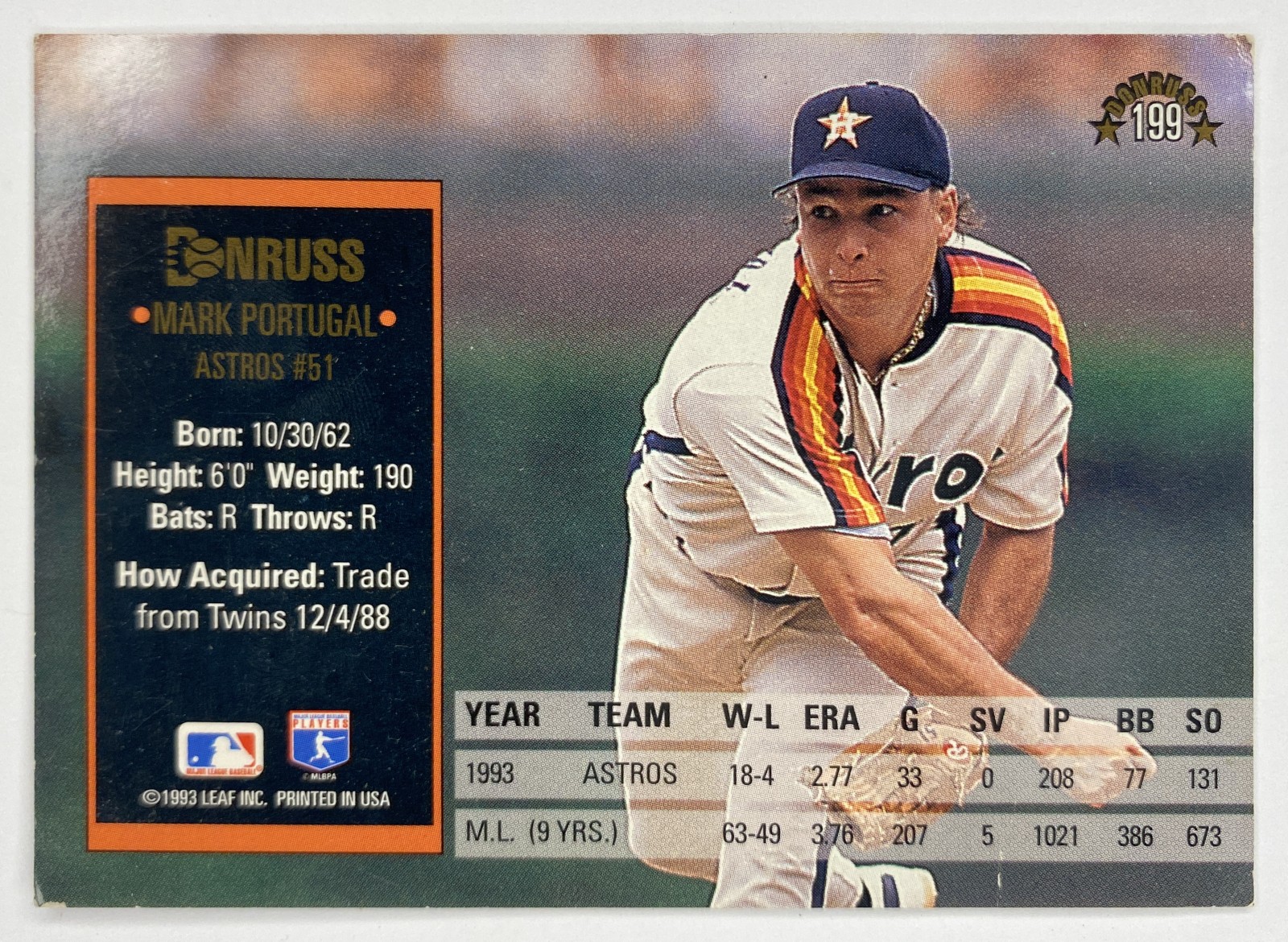 1994 Donruss Mark Portugal #199 Houston Astros back