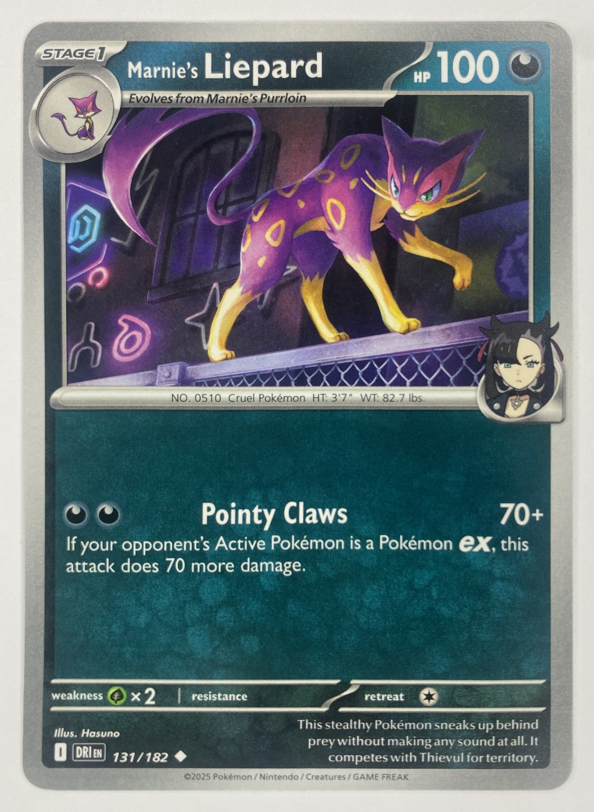 2025 Pokemon Destined Rivals Marnie's Liepard #131/182 Reverse Holo Uncommon front
