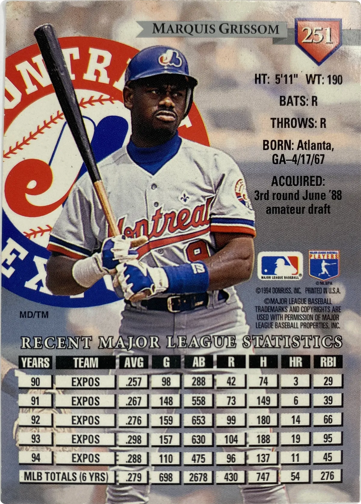Marquis Grissom #251, back