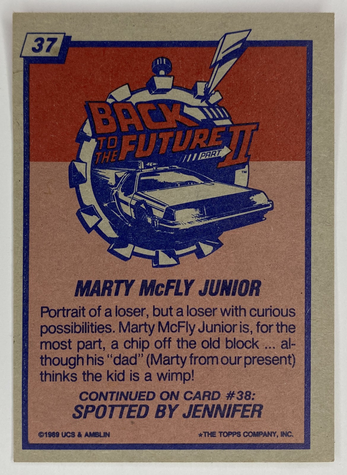 1989 Topps Back to the Future Part II Marty McFly Junior #37 back