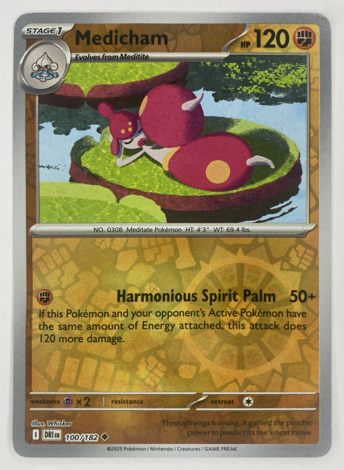 2025 Pokemon Destined Rivals Medicham #100/182 Reverse Holo Uncommon front