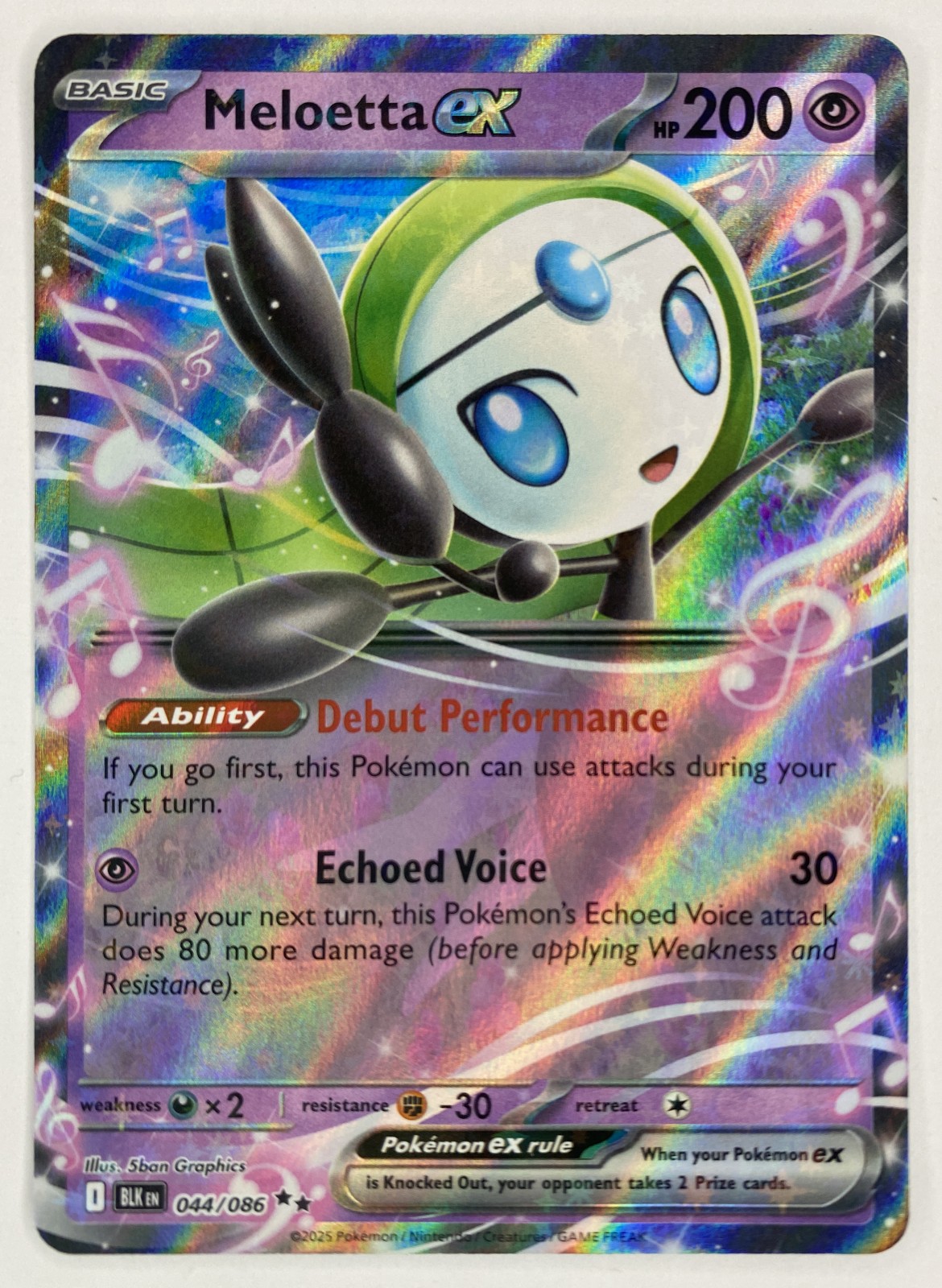 2025 Pokemon Black Bolt Meloetta ex #044/086 Double Rare front