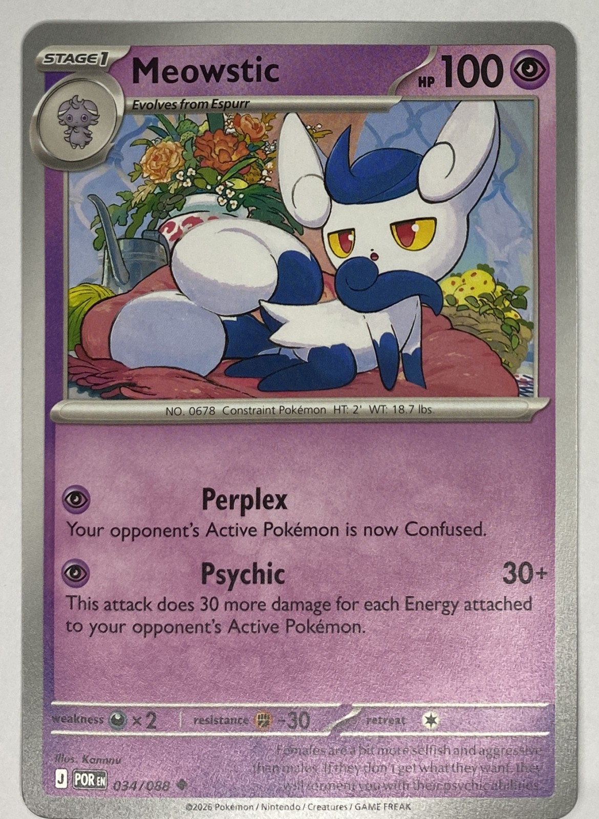 2026 Pokemon Perfect Order Meowstic #034/088 Uncommon front