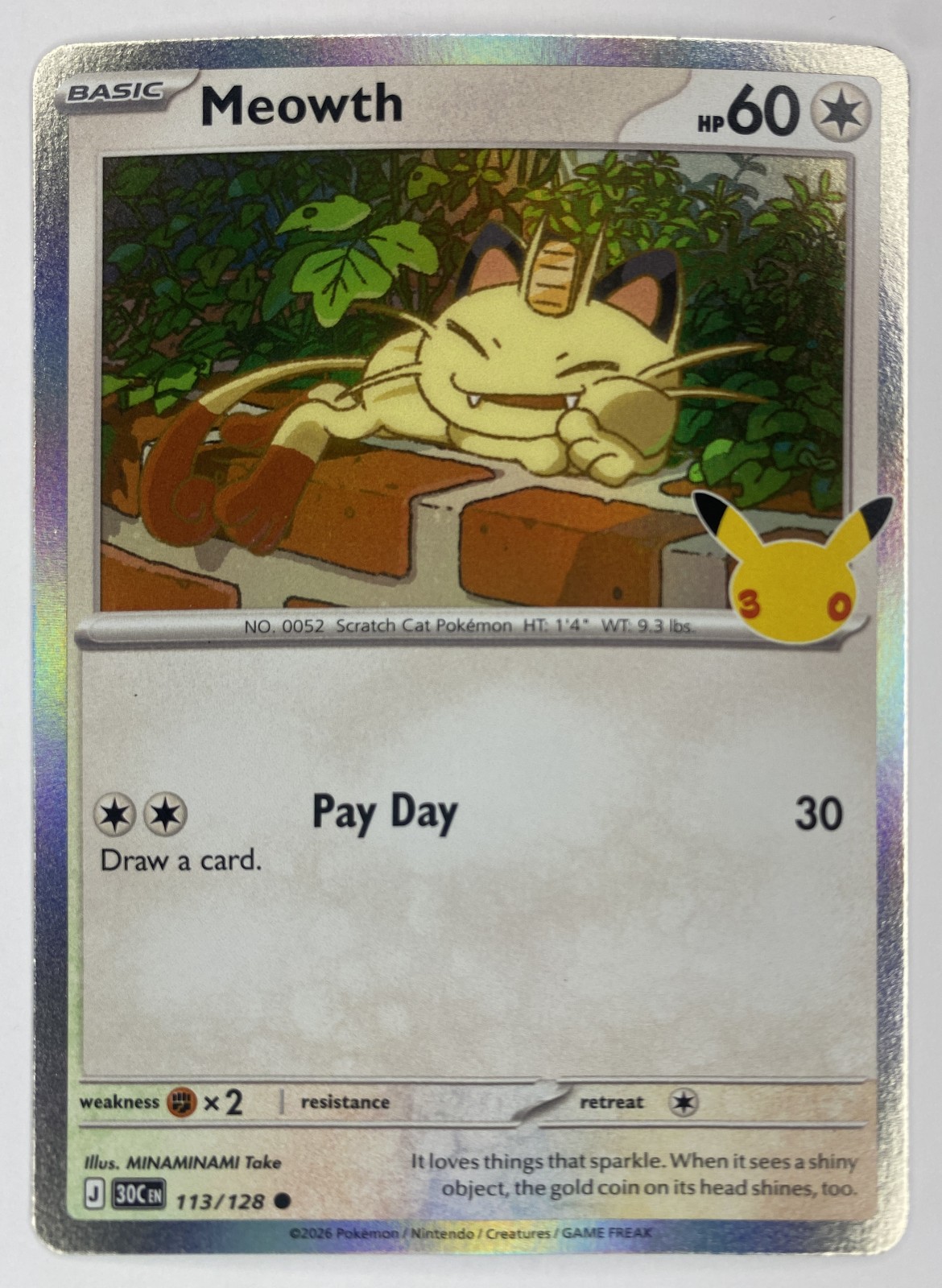 2026 Pokemon 30th Celebration Meowth #113/128 Common front