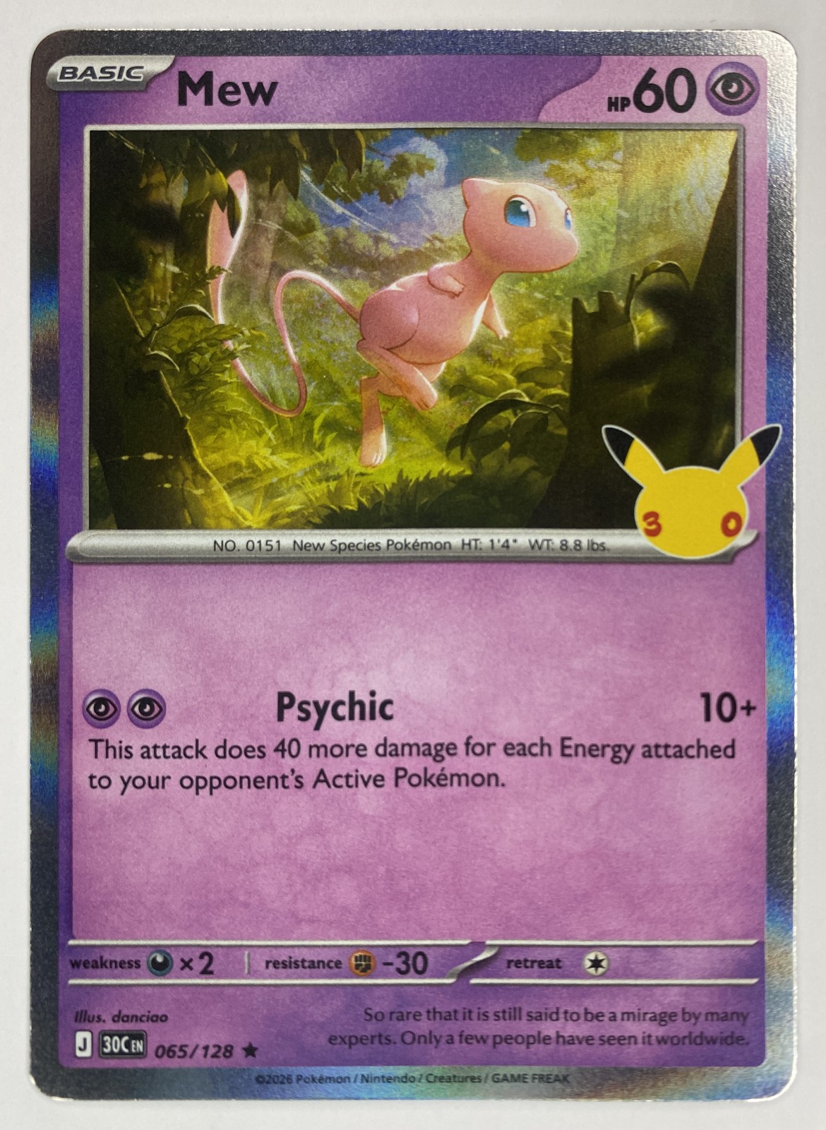 2026 Pokemon 30th Celebration Mew #065/128 Holo Rare front
