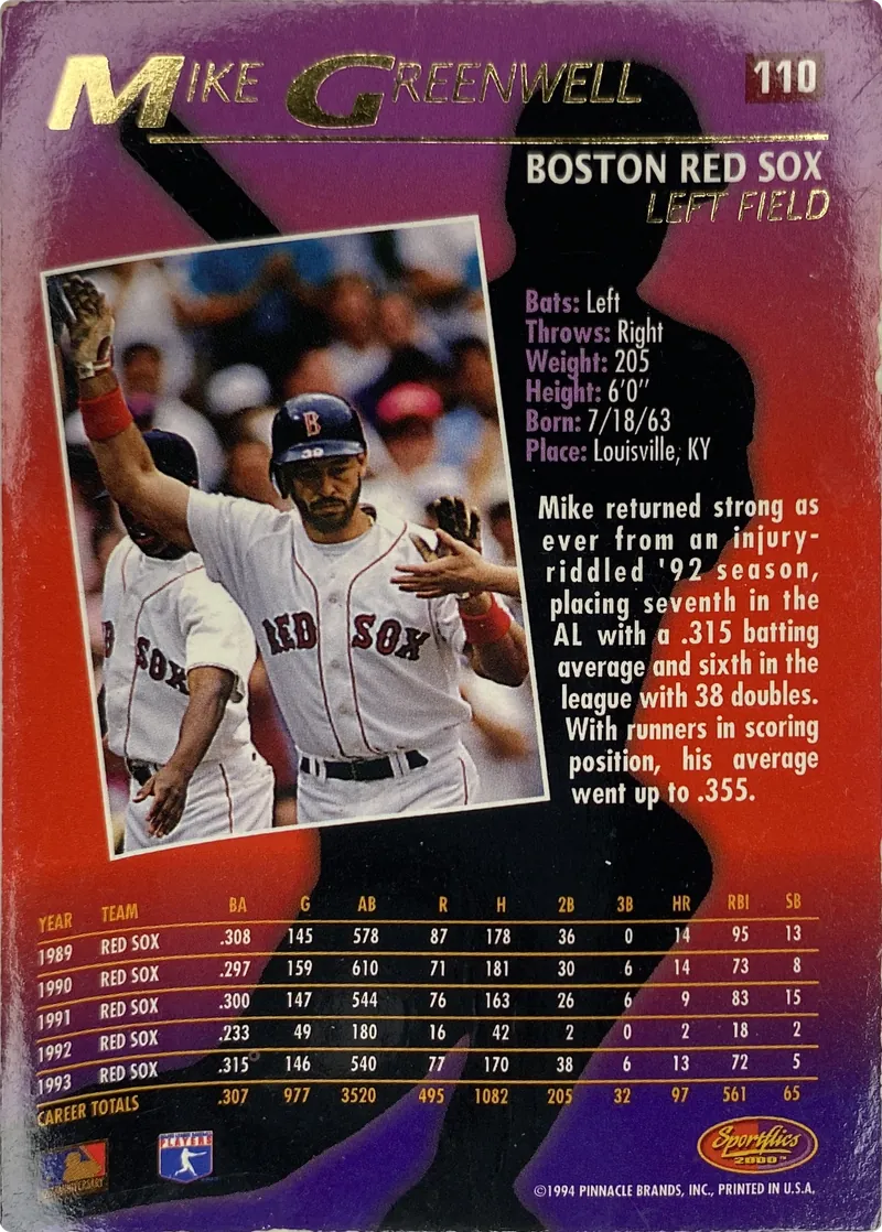 Mike Greenwell #110, back