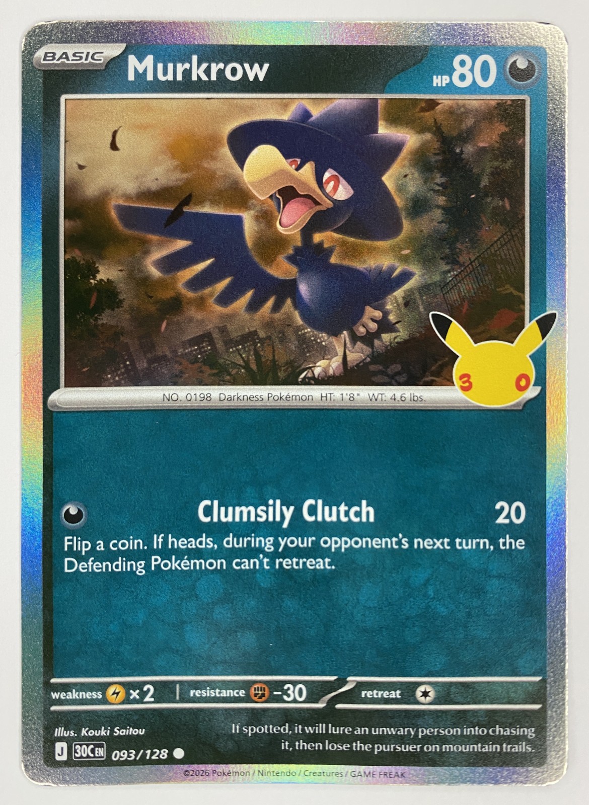 2026 Pokemon 30th Celebration Murkrow #093/128 Holo front