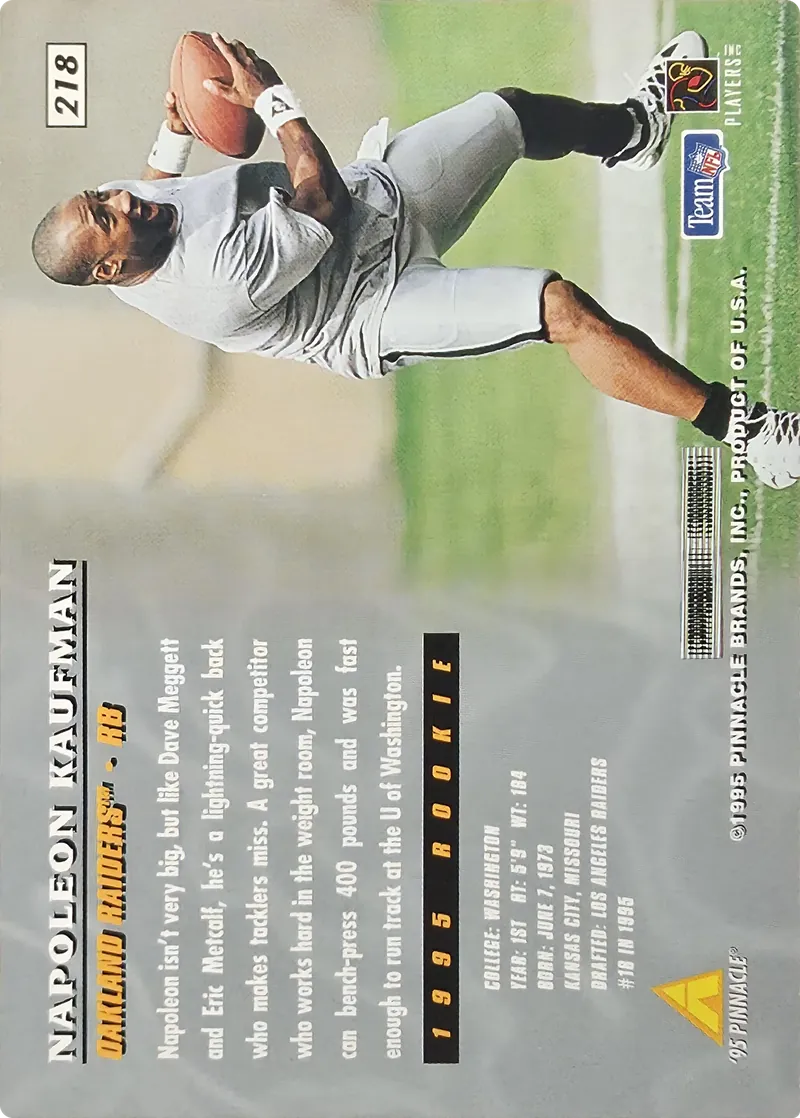 Napoleon Kaufman #218, back