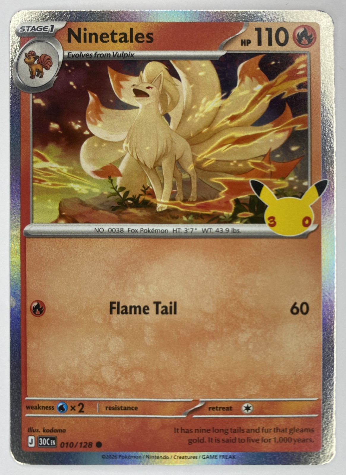 2026 Pokemon 30th Celebration Ninetales #010/128 Common front