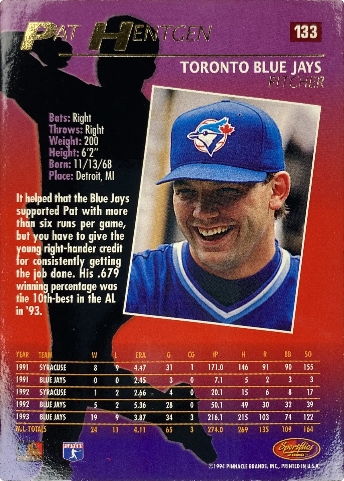 Pat Hentgen #133, back