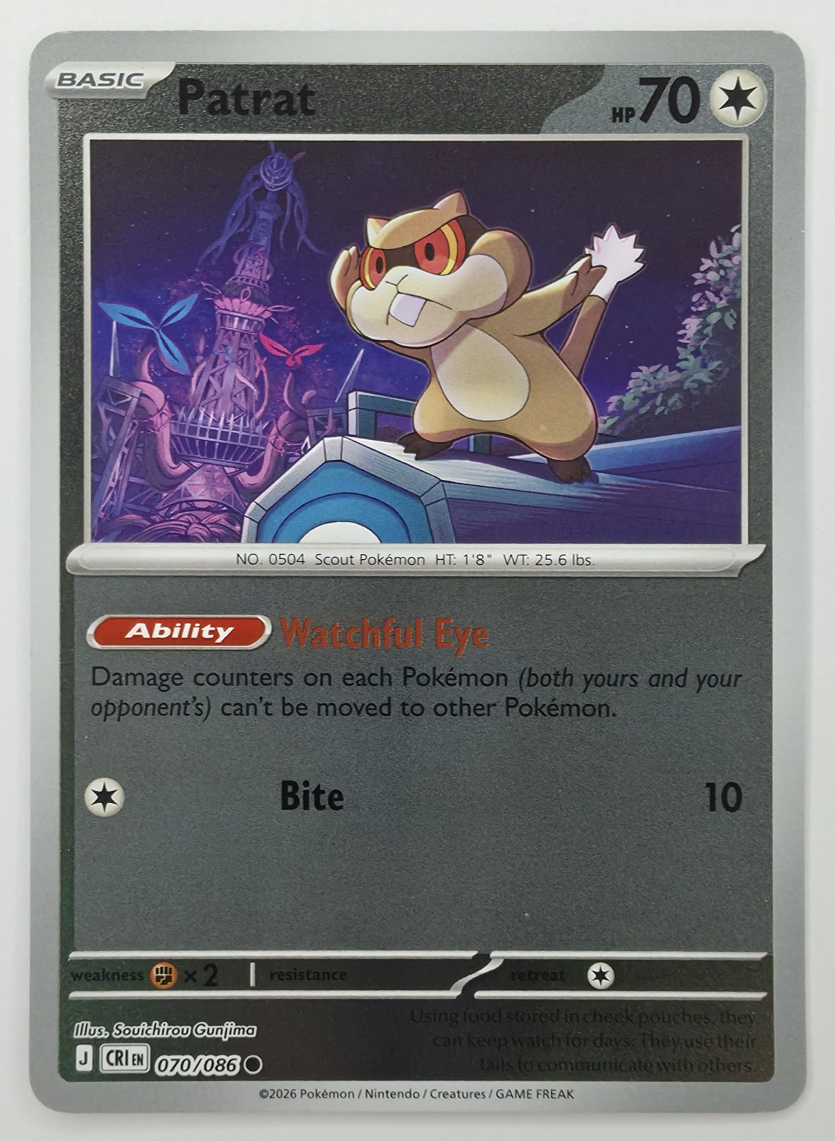 2026 Pokemon Chaos Rising Patrat #070/086 Reverse Holo Common front