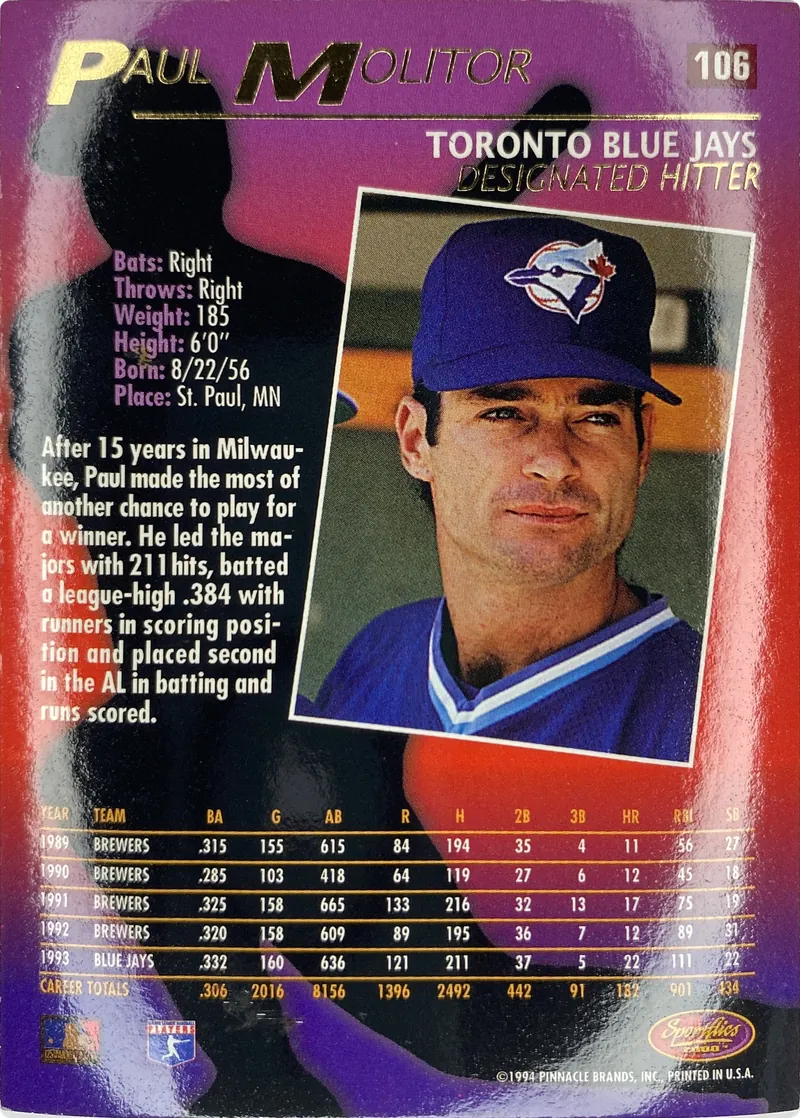 Paul Molitor #106, back