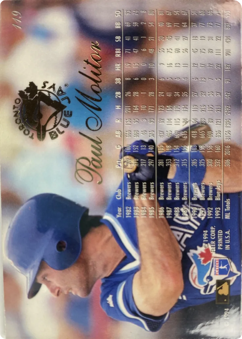 Paul Molitor #119, back