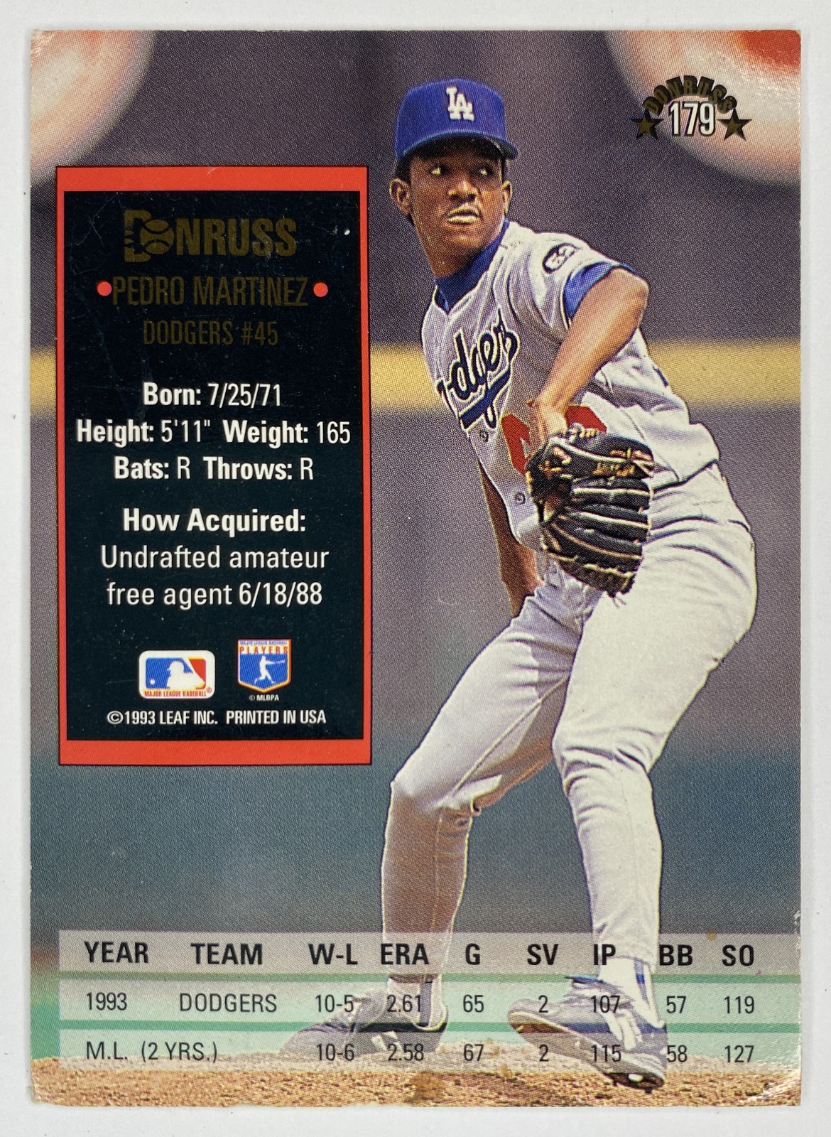1994 Donruss Pedro Martinez #179 Los Angeles Dodgers back