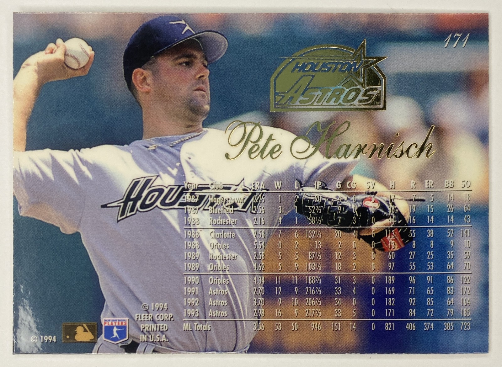 1994 Flair Pete Harnisch #171 Houston Astros back