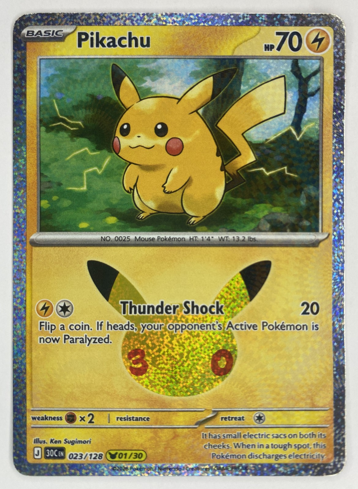 2026 Pokemon 30th Celebration Pikachu #023/128 Thunder Shock front