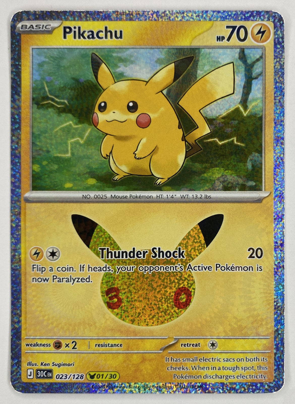2026 Pokemon 30th Celebration Pikachu #023/128 Thunder Shock front
