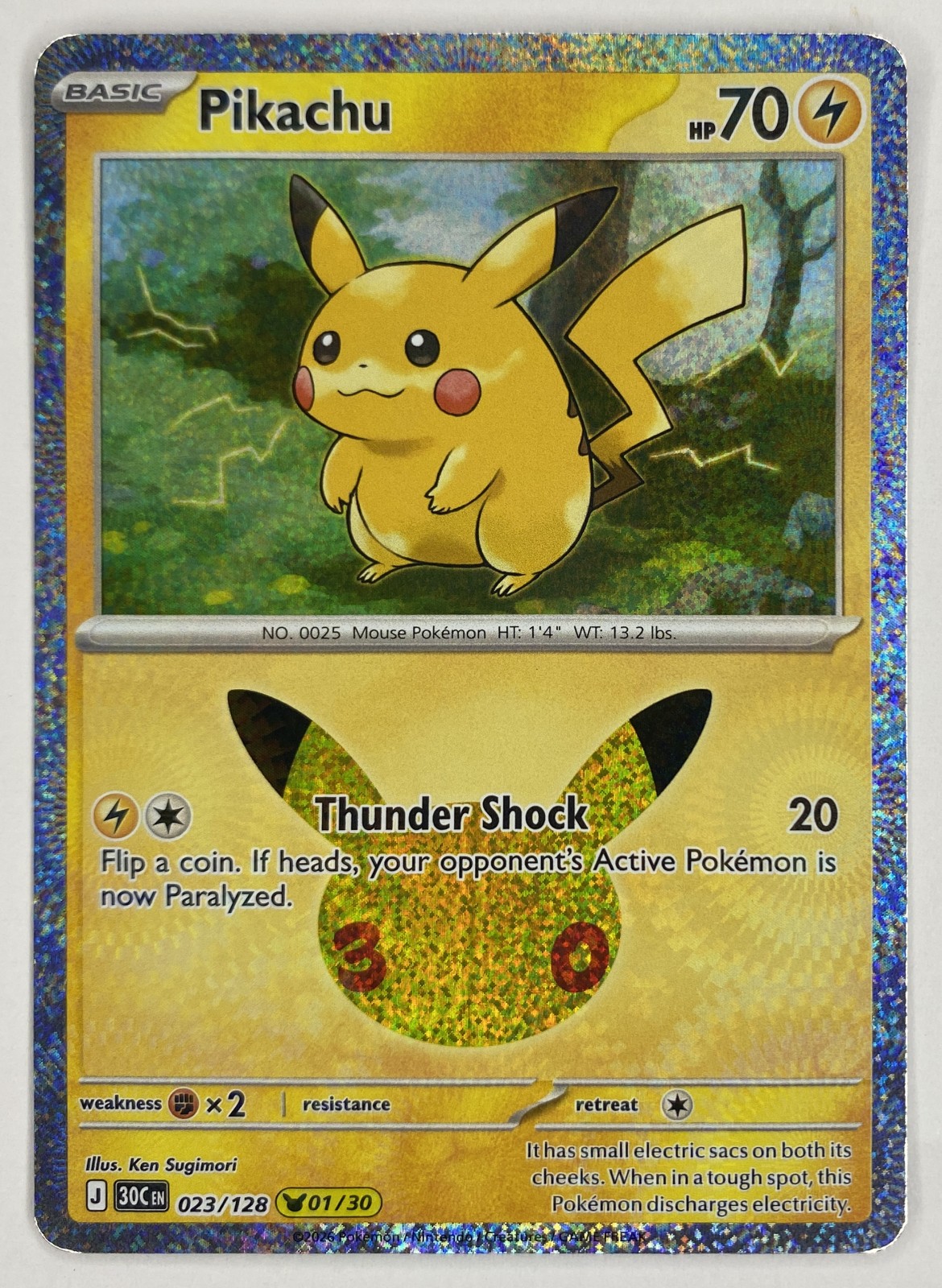2026 Pokemon 30th Celebration Pikachu #023/128 Thunder Shock front