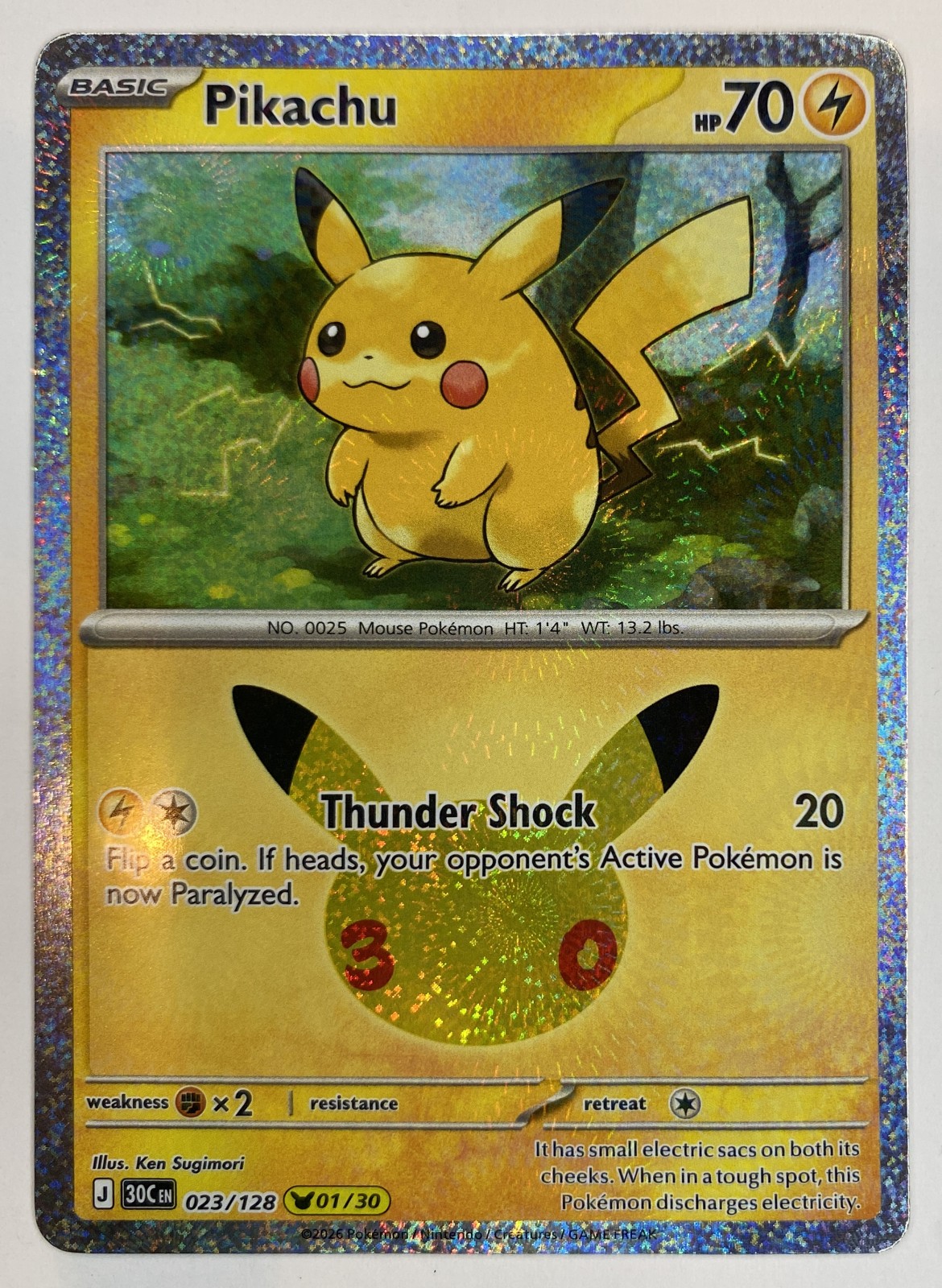 2026 Pokemon 30th Celebration Pikachu #023/128 Thunder Shock front