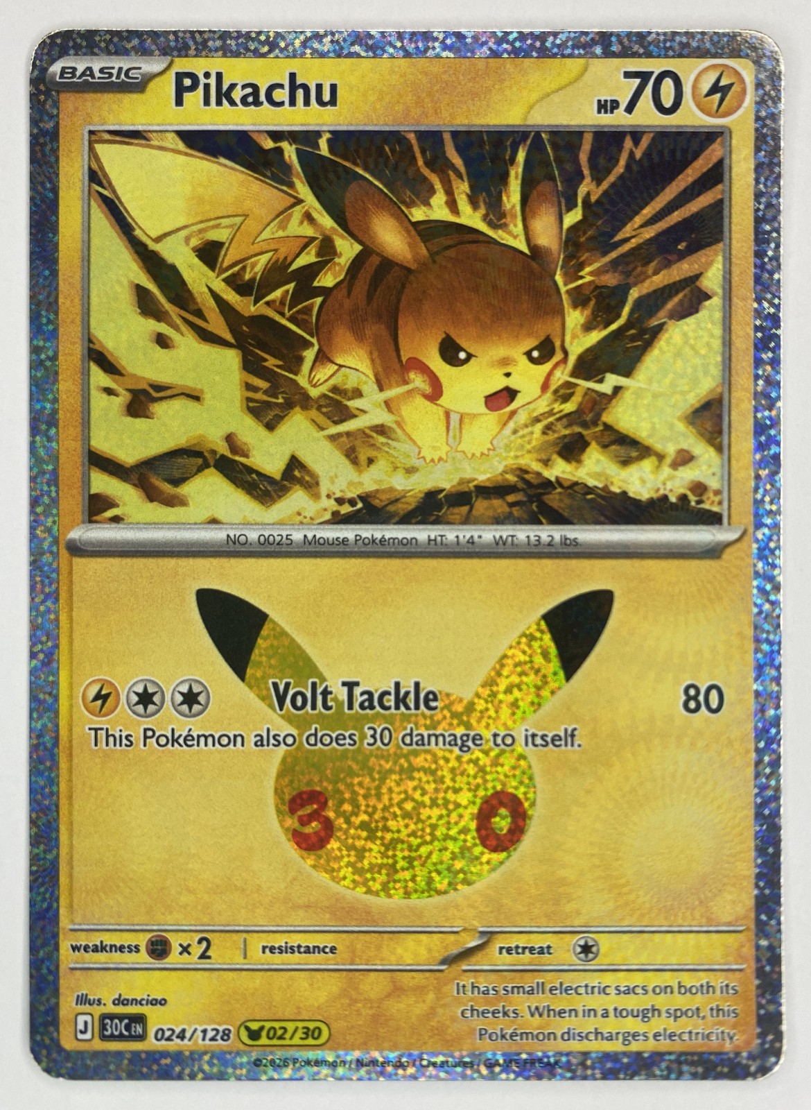 2026 Pokemon 30th Celebration Pikachu #024/128 Pikachu Rare front