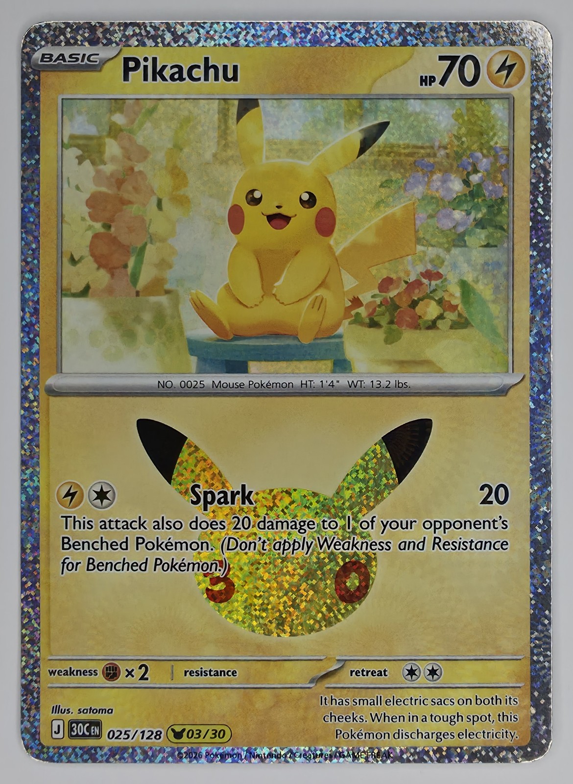 2026 Pokemon 30th Celebration Pikachu #025/128 Spark front