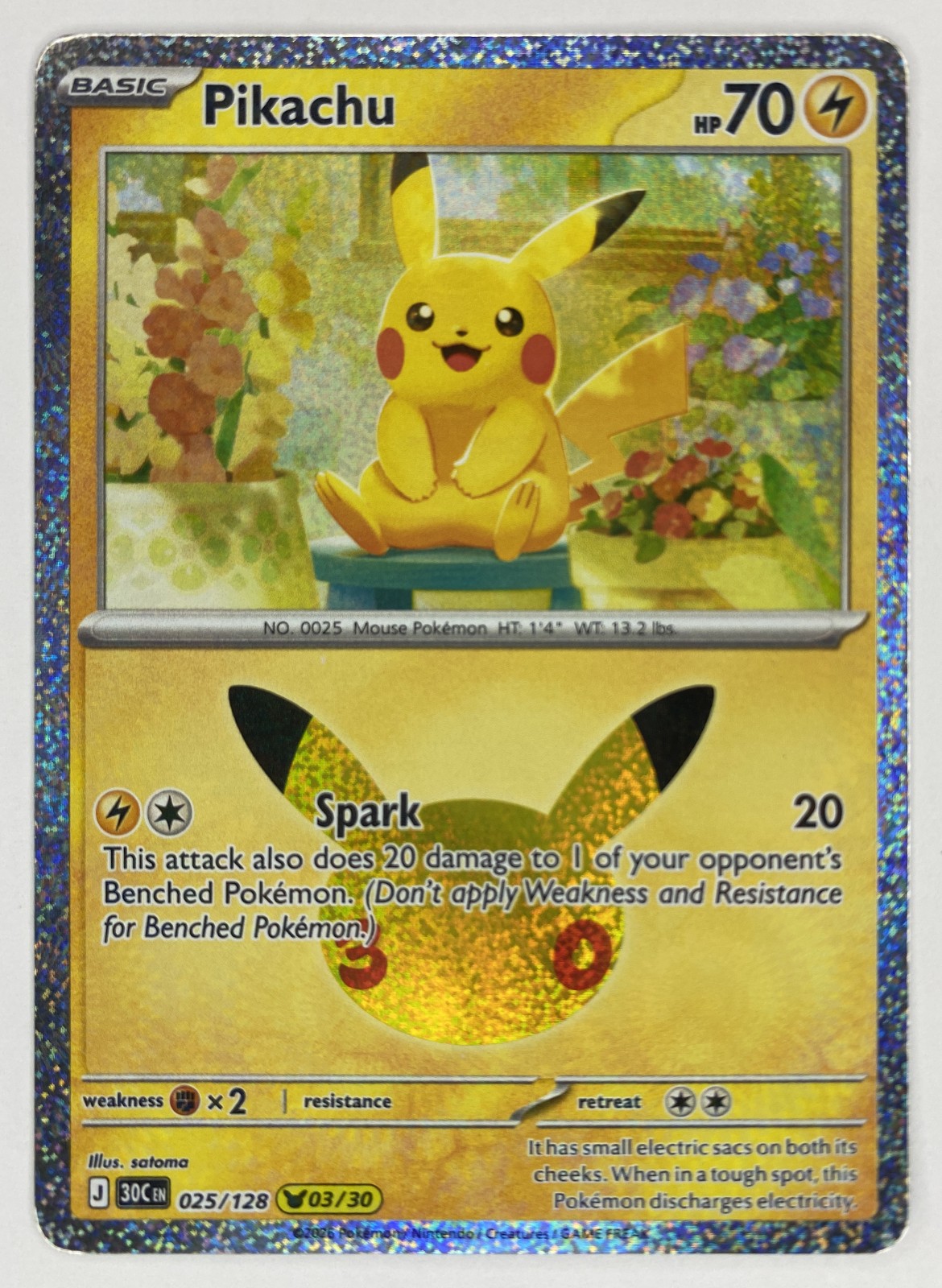 2026 Pokemon 30th Celebration Pikachu #025/128 Spark front