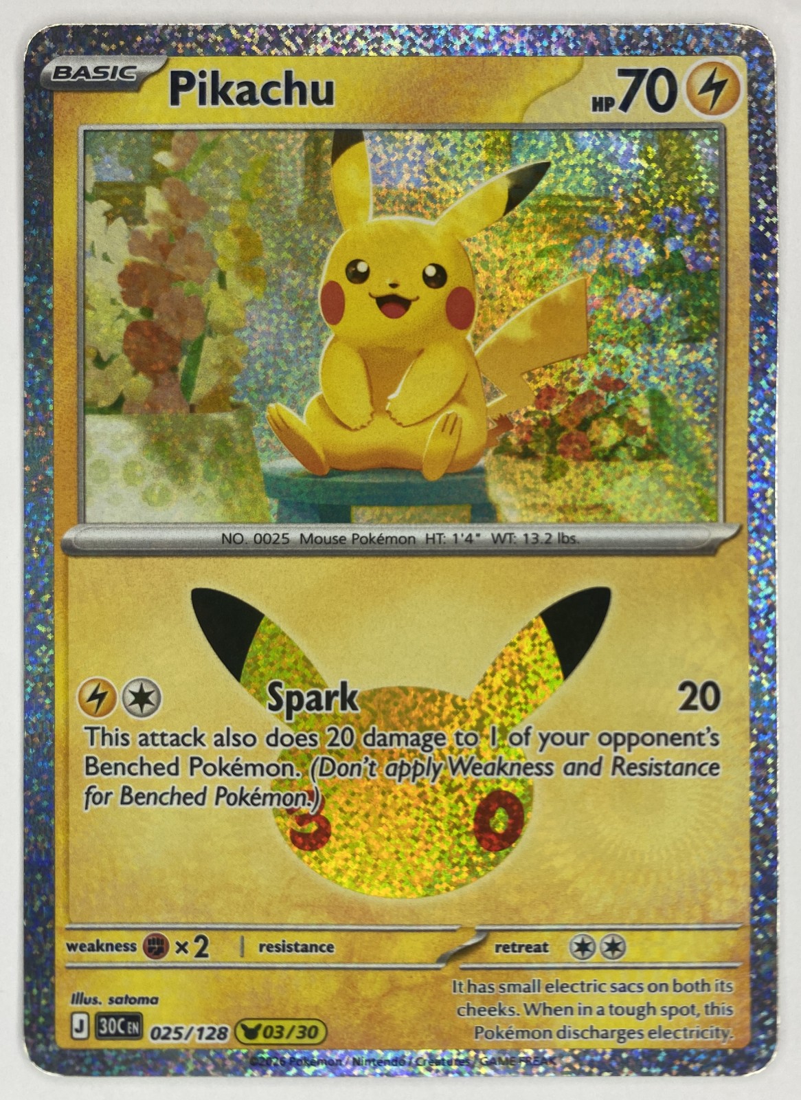 2026 Pokemon 30th Celebration Pikachu #025/128 Spark front