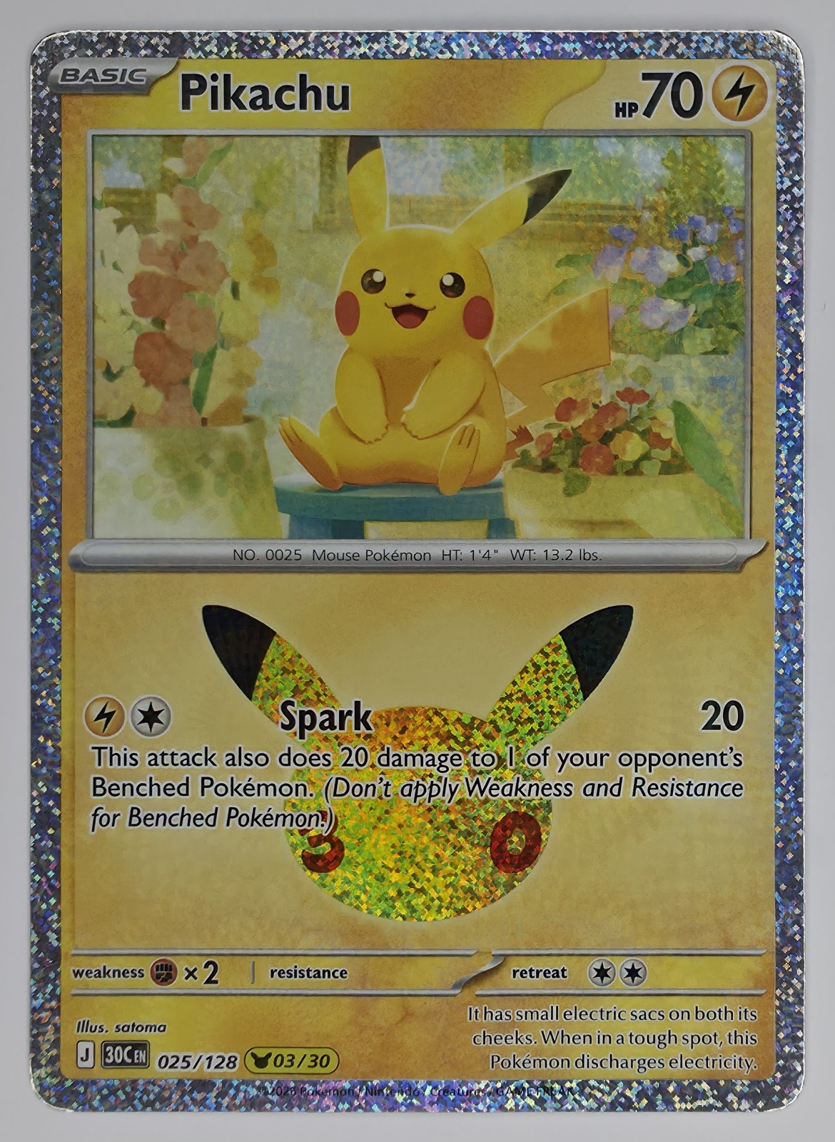 2026 Pokemon 30th Celebration Pikachu #025/128 Spark front