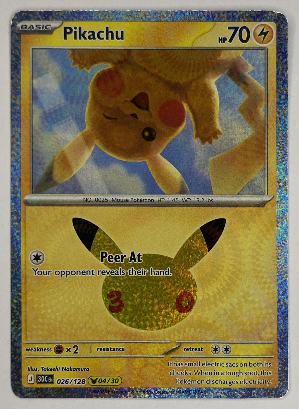 2026 Pokemon 30th Celebration Pikachu #026/128 Peer At front