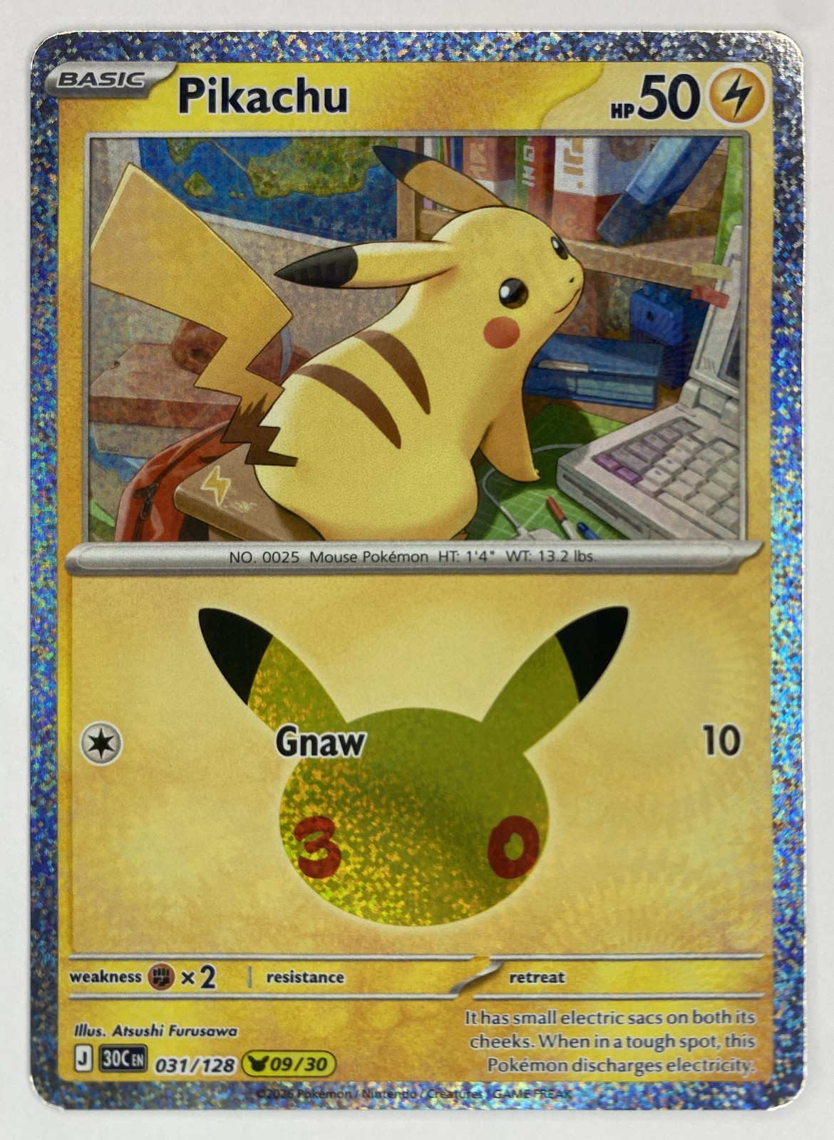 2026 Pokemon 30th Celebration Pikachu #031/128 Gnaw front