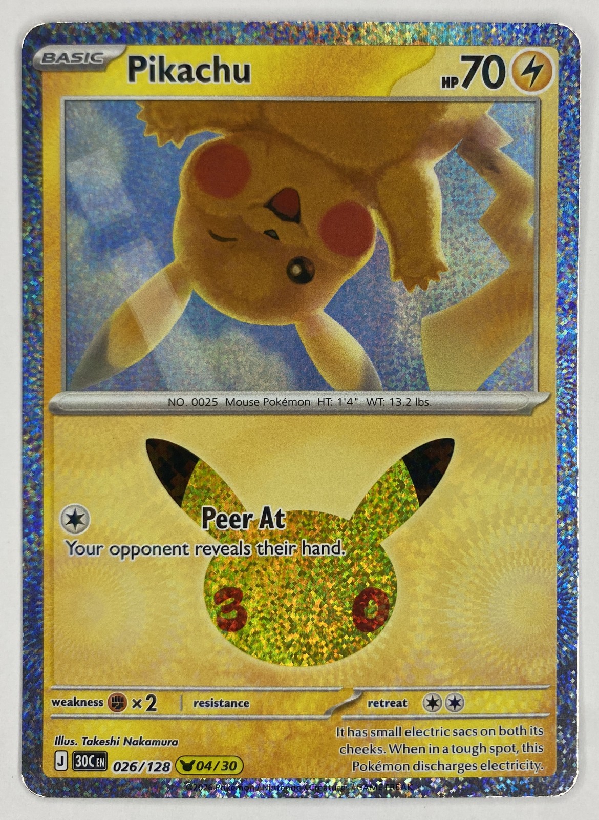 2026 Pokemon 30th Celebration Pikachu #026/128 Peer At front